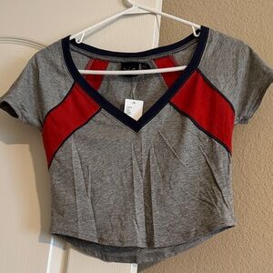 Urban Outfitters Gray and Red V-Neck Top
